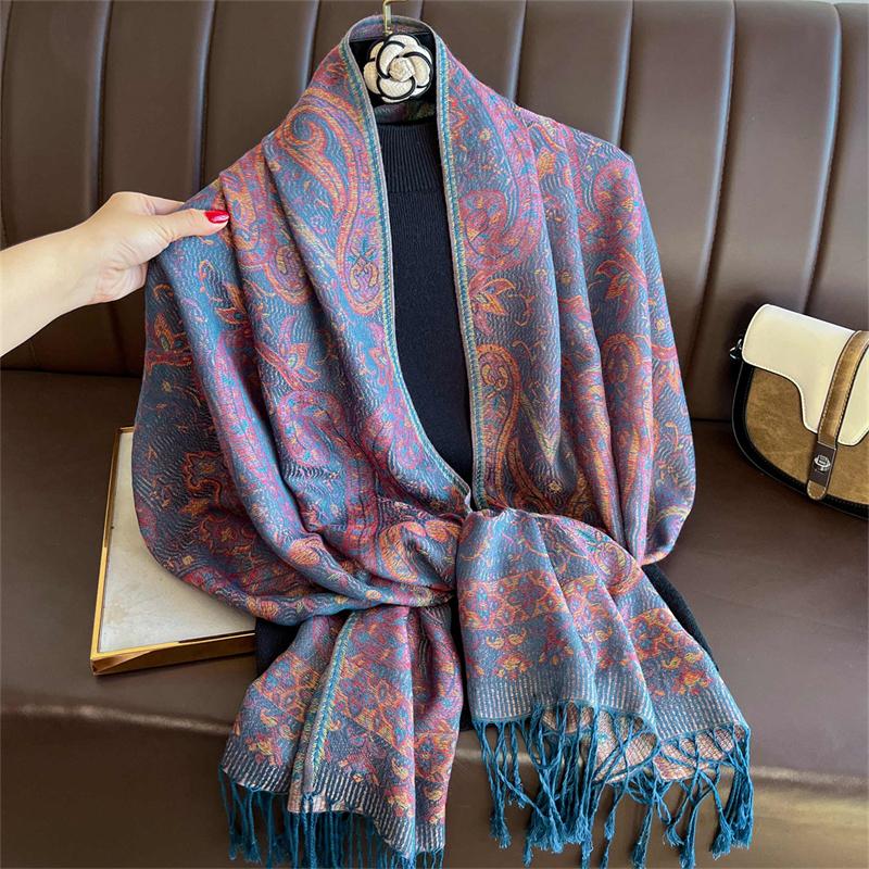 Bohemian Autumn Paisley Cashmere Shawl for Women Jacquard Pashmina Warm Winter Scarves Print Design Lady Foulard Stoles Scarf