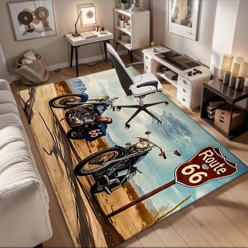 

Route 66 Motorcycle Wall Art Print PosterOffice Mat Perfect for Home Decor Office Desk Chair Rugs Chair Carpet for office Polyester Chair Ma 60cm by 90cm
