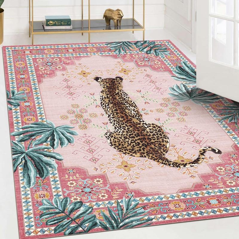 Gepardenmuster Teppich Personalisierter Tierblumen Teppich Schlafzimmer Wohnzimmer Warme Dekoration Fußmatte Grün Blau Pink Fußmatte