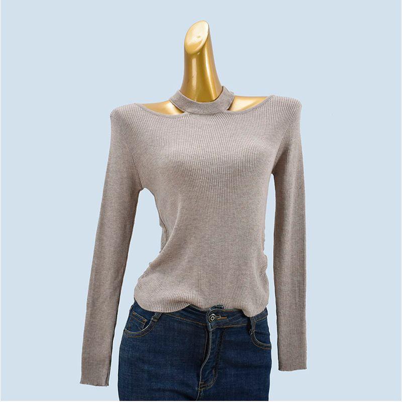 Sexy Halterneck Long-Sleeved Knitwear Six Wool Women's Stylish Western Style off-Shoulder Inner Wear Outer Wear Base Tops