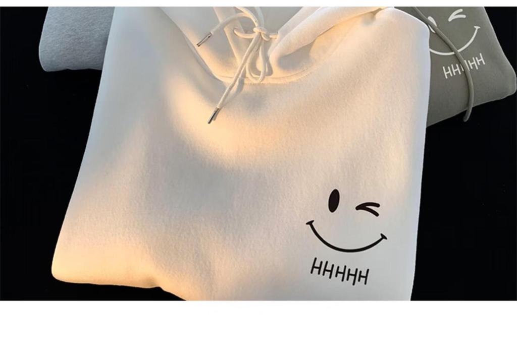 Smiling Face Unisex Hoodie - Spring/Autumn 2024 Trendy Fleece-Lined Loose Fit