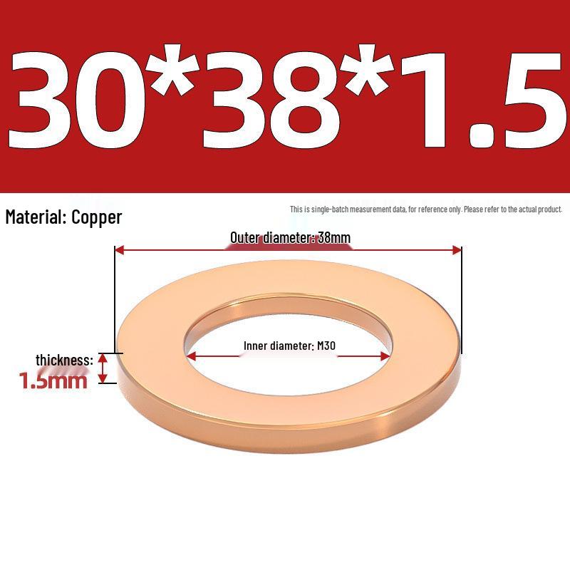 Pure Red Copper Gasket Sealing Ring for Marine Instruments, Metal Flat Washer M3-M60mm