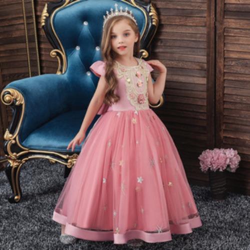 Girls' formal dress: long-sleeved lace puff-skirted princess dress for older children – perfect for emcees and performances