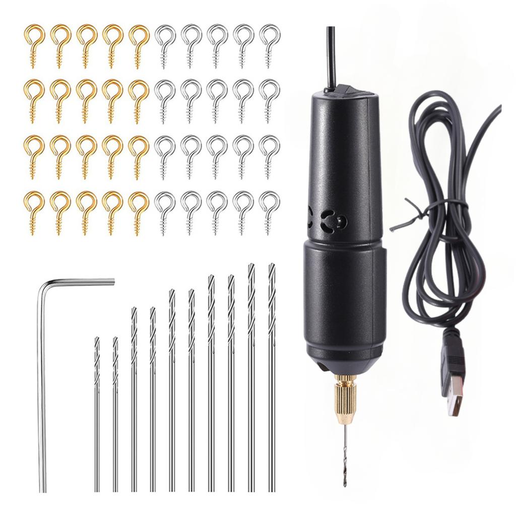 Drill Set Resin Electric Mini Drill with 10pcs Drills Bits 100pcs Screw Eye Pin for Jewelry DIY Aluminum Products Wood Key Chain Making Resin Casting