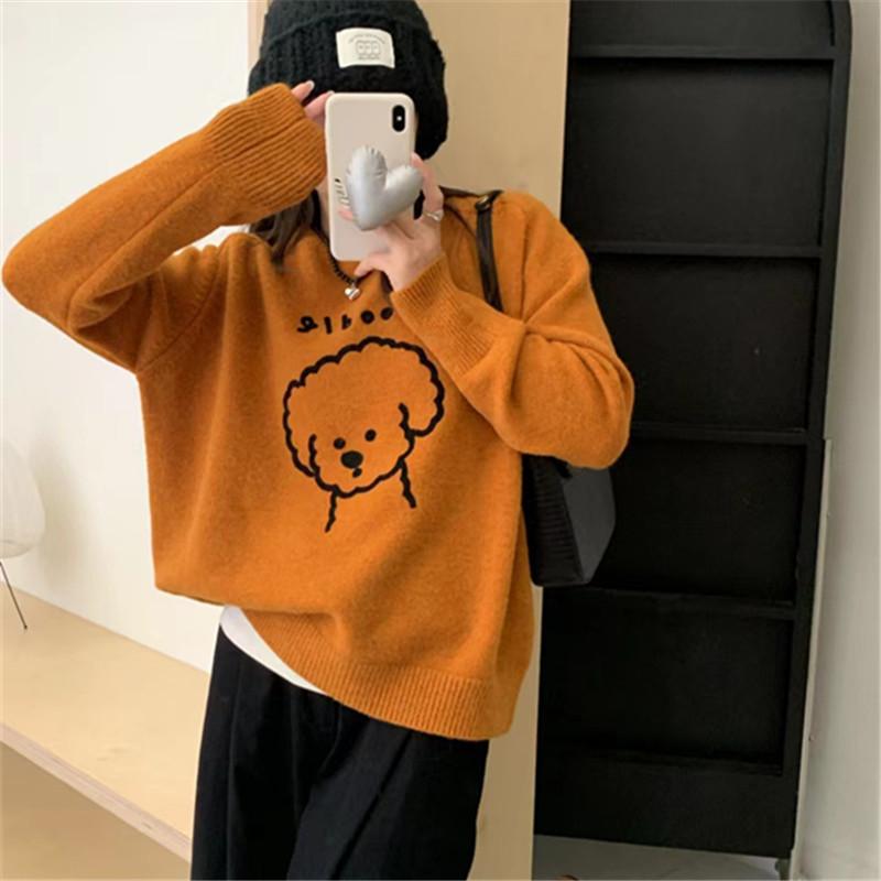 Women's Fashion Casual Fall Winter Solid Color Print Long Sleeve O-Neck Sweaters