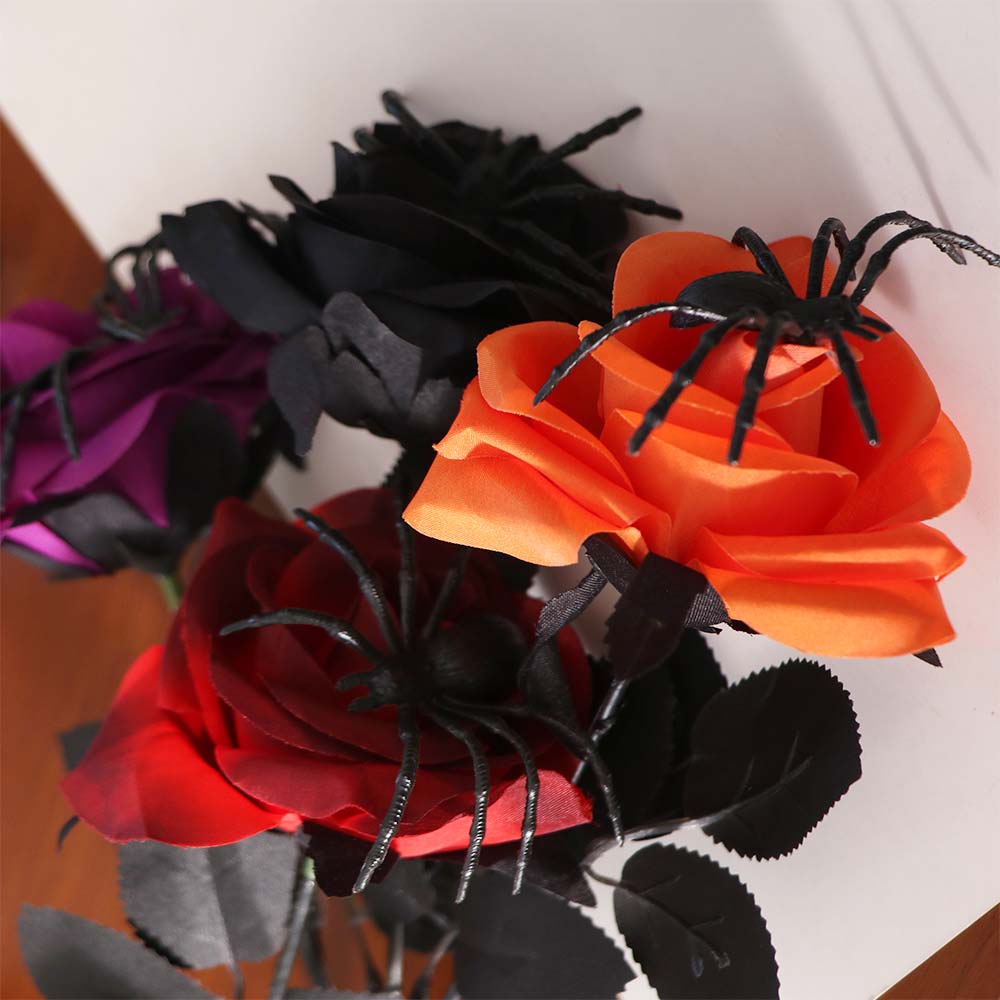 38cm Spider Rose Bouquet Gothic Fake Flower DIY Craft Halloween Artificial Rose  Ghost Festival