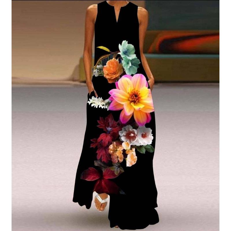 JPNTKY Moda Verão Primavera Sem Mangas Decote V Vestidos Casuais