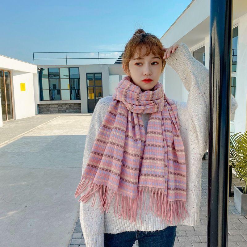 Korean Style Plaid Scarf for Women Winter Student Versatile Shawl Thickened Neck Warmer Cute Girlish Neck Gaiter