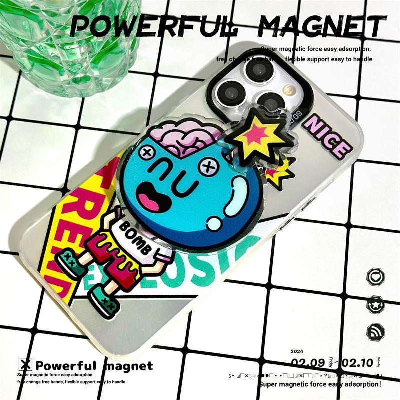 Zhitai Magnetic Frosted Laser Case for iPhone 15 Pro/16 & Huawei P70 - Includes Bracket