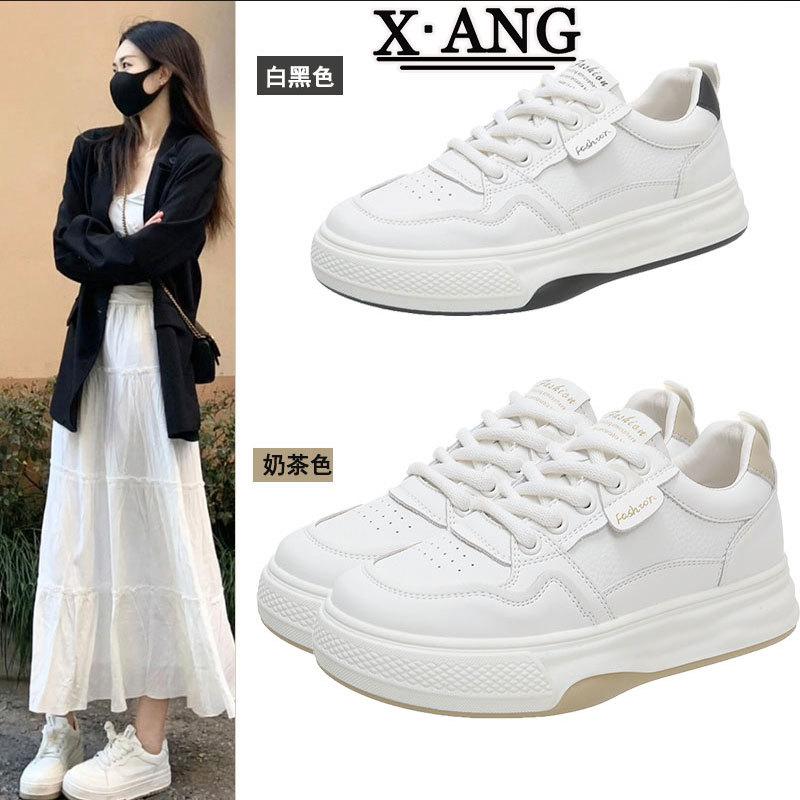 Leather little white shoes women's shoes 2025 spring and summer new soft soles not tired feet single shoes platform casual sports board shoes