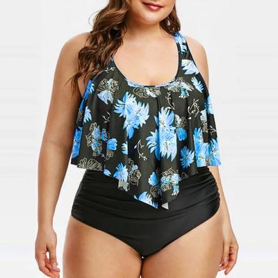 Spicy Girl Badeanzug Neuer Bikini Hohe Taille Rüschenrand Bedruckter Badeanzug Gestreifter Geteilter Bikini Große Größen