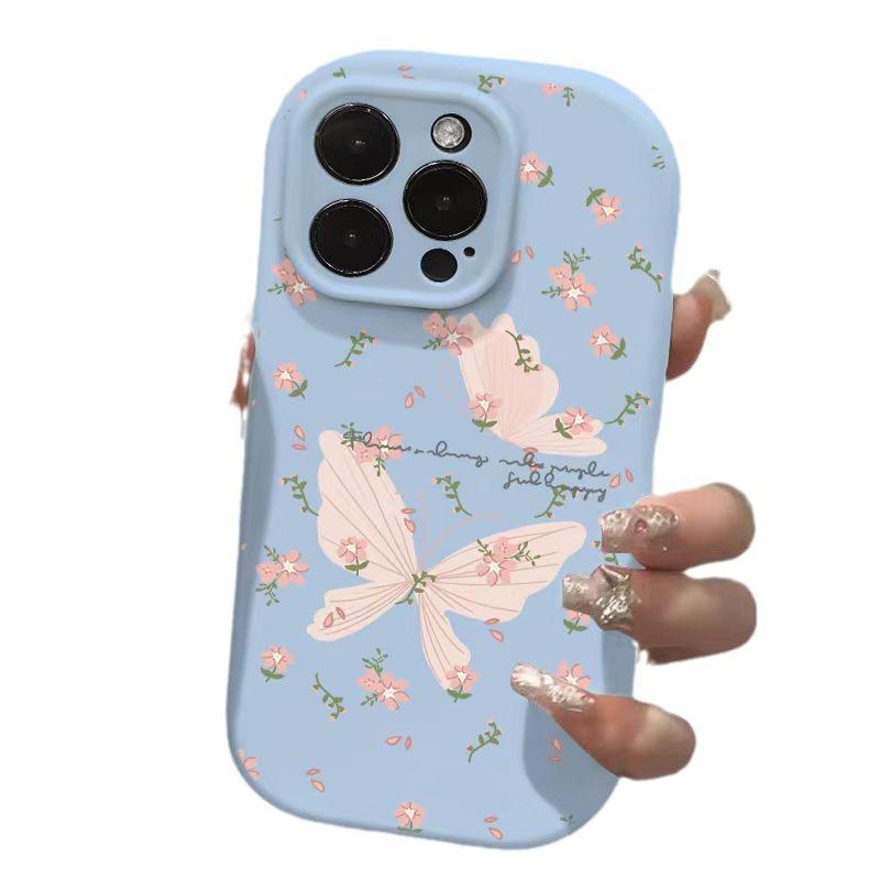 The Pink Flower Butterfly Is Suitable for Apple 15pro, Cartoon 16promax Phone Case 14plus Creative 13 Matte 12/11