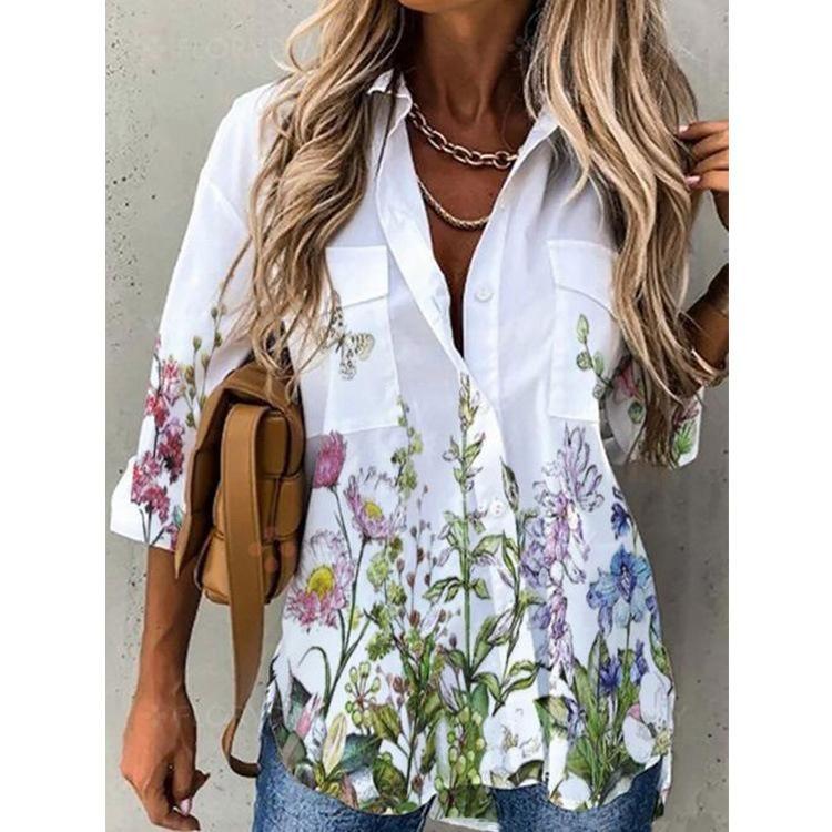 New Spring Summer Women's Fashion Long Sleeve Print Top