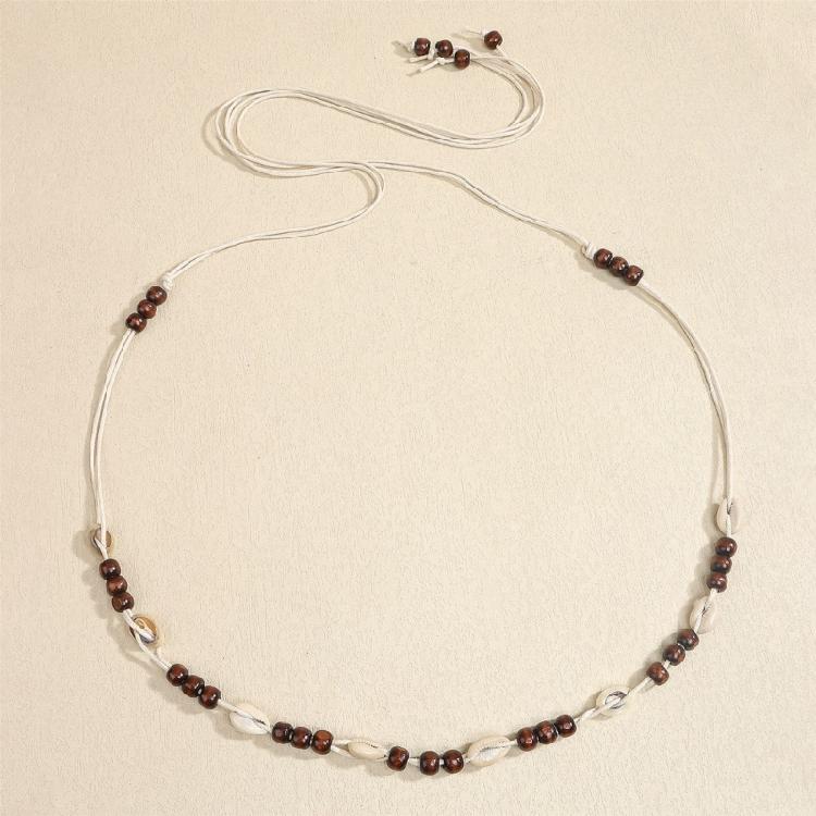 Stylish Braided Waistband With Wooden Bead Accents Durable And Comfortable For Wear