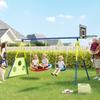 4-in-1 Kids Swing Set with Saucer Swing, Basketball Hoop and Football Goal, Outdoor Playground Playset for Garden