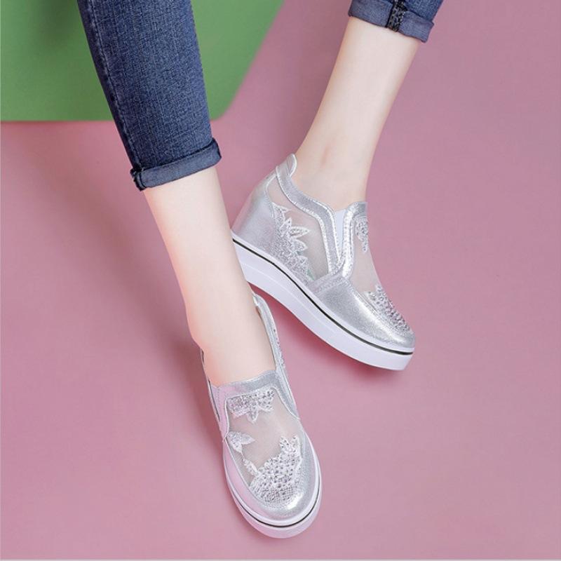 Ultra Height Mesh Women's Shoes 2024 Summer New Fashion Hollow Out Breathable Comfortable Internal Elevated Versatile Sneakers