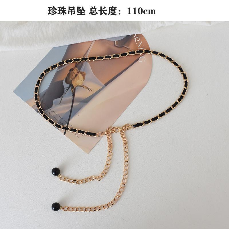 

And Versatile Decorative Tassel Waist Belt For Womens Summer 2024 Wardrobe Black Pearl Pendant