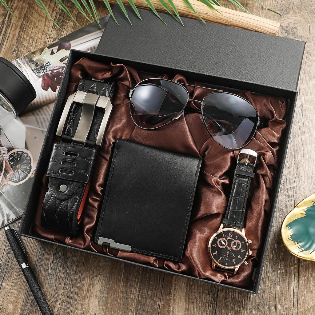 Men's 4-Piece Business Gift Set: Watch, Wallet, Belt & Sunglasses
