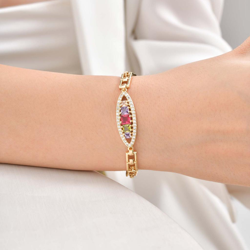 Luxurious Water Drop Zircon Colorful Zircon Flower Bracelet,Women's Eye Strap Hollow Heart Round Bracelets,Girl's Jewelry Gift