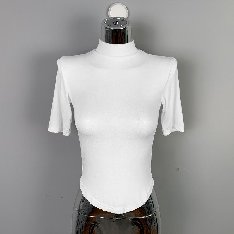 Korean Dongdaemun Sheer High Neck Slim Fit T-Shirt with Five-Point Sleeves