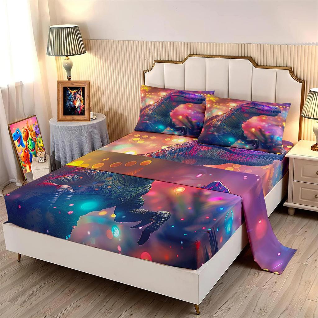 Cartoon Little Dinosaur Pattern Bed Hat Four-Piece Bedding Set Bedroom Dormitory Bedding Decoration