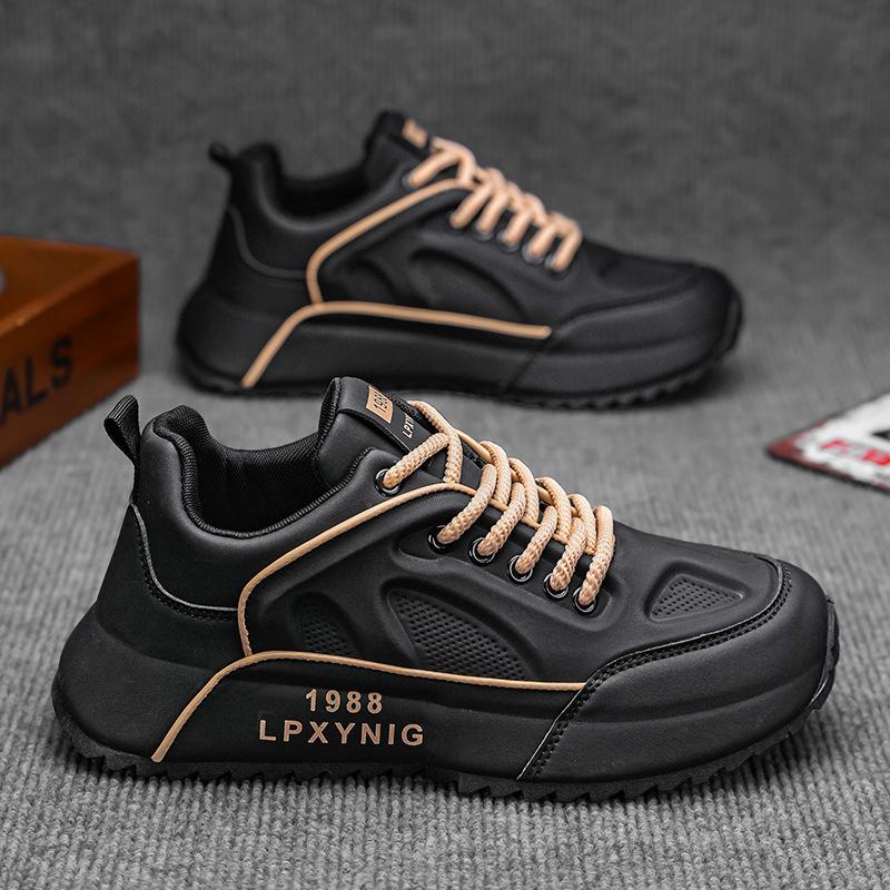 

Large Size Sports Shoes European Station Trendy Leather Daddy Shoes Spring Student Men s Shoes Black Running Shoes 40