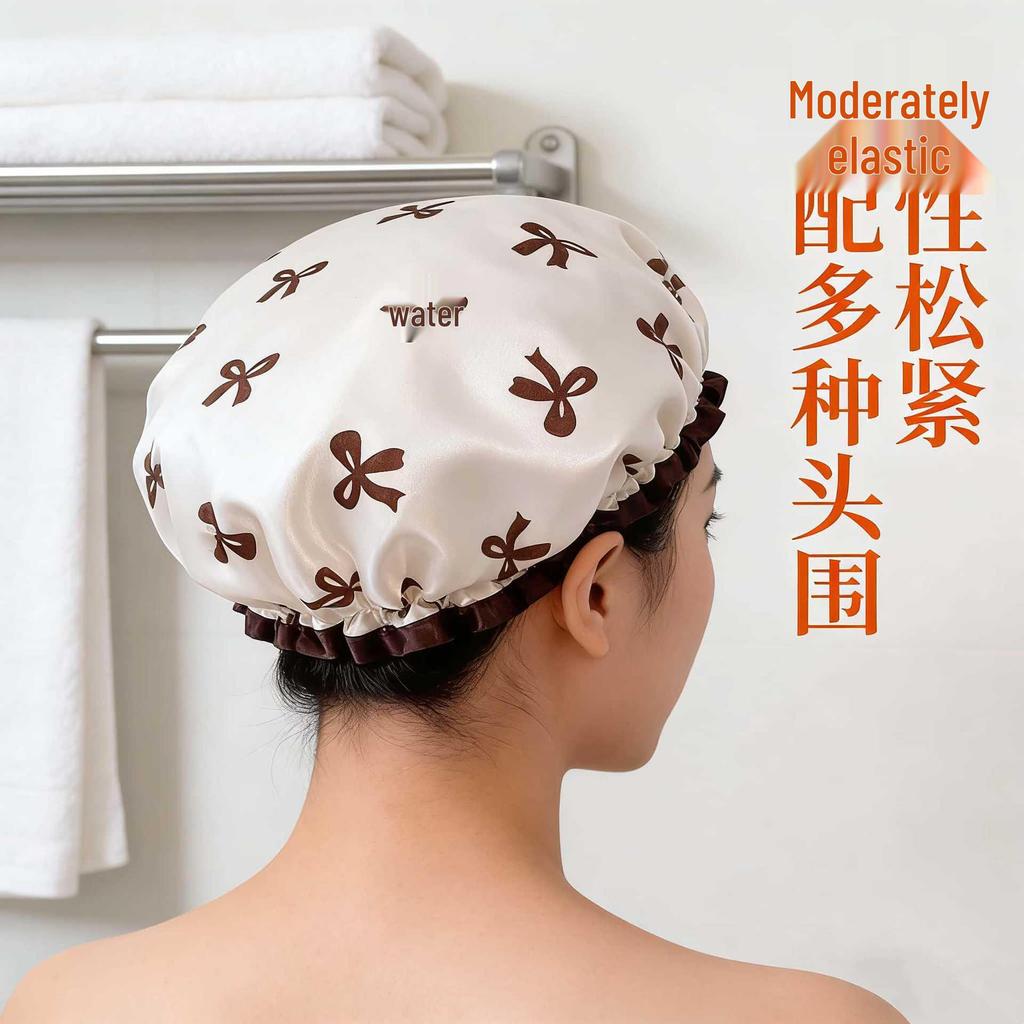Double-Layer Waterproof Shower Cap: Thick, Dustproof, Oil-Proof Bath Cap for Women