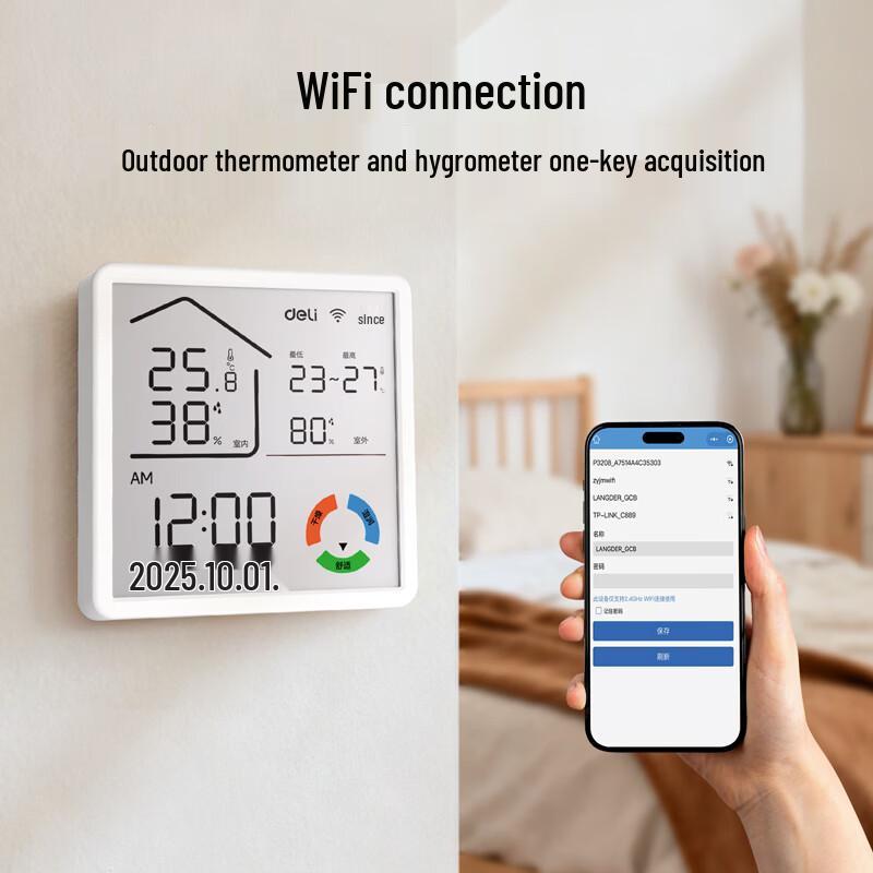 Deli Smart WiFi Indoor/Outdoor Temperature and Humidity Monitor