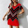 Summer Fashion Women's V Neck Short Sleevecontrast Color Printing  Printed  Dress Sex Short Skirt Dresses