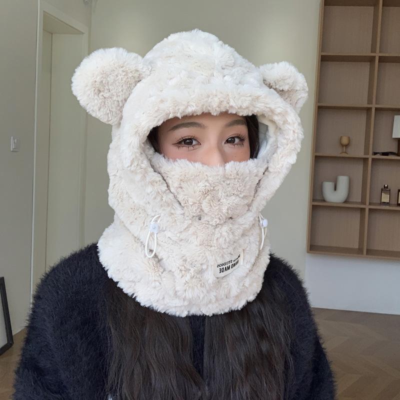 

Дофаминовый кудрявый медведь шарф цельный женский зимний плюшевый толстый велосипедный холодостойкий плюшевый цельный капюшон scarf, mask, one-piece hat, cold and warm.