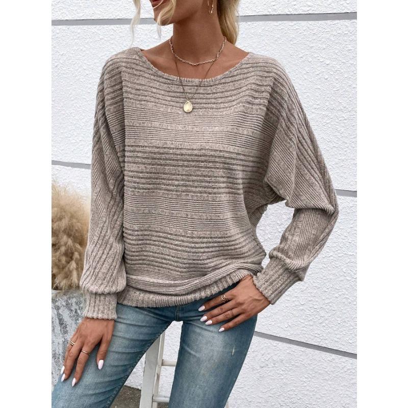 Autumn and Winter New Style Comfortable and Casual Solid Color Long-sleeved Round Neck Splicing Pullover Top T-shirt for Women