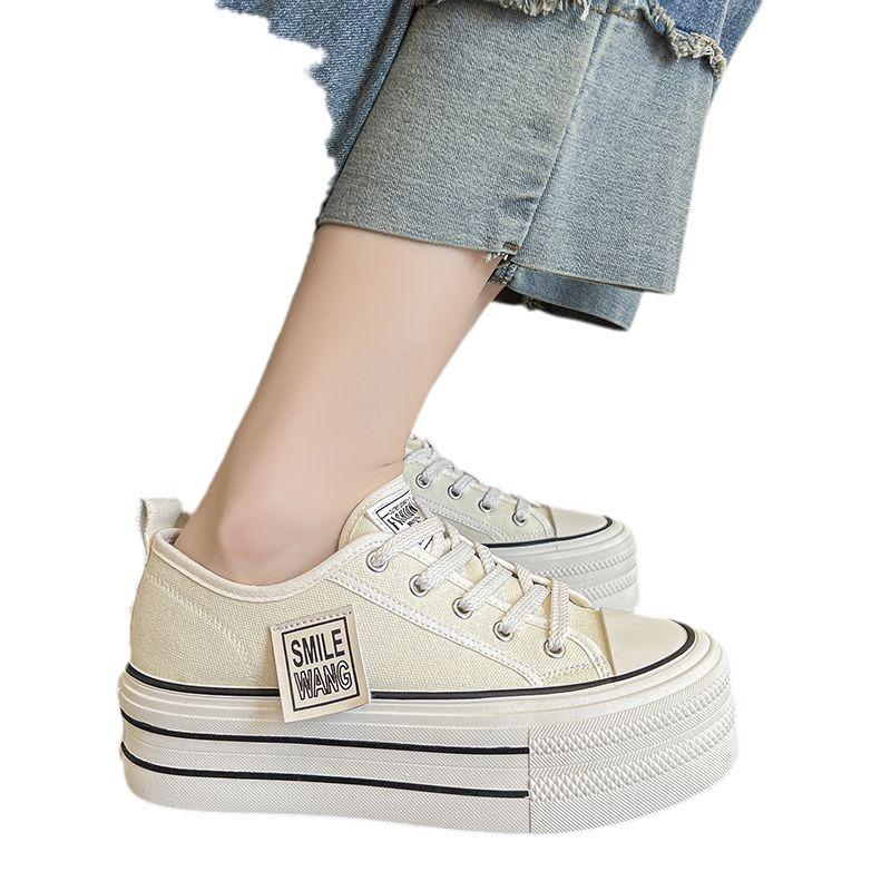 Platform canvas shoes spring and summer new small height-increasing lace-up low-top board shoes
