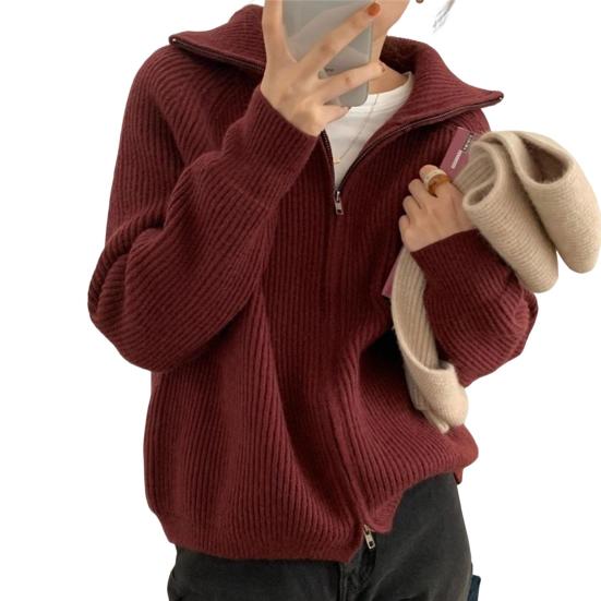 

Женский свитер, пальто, однотонный, с длинным рукавом, с двойной молнией и ширинкой вино красного