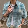 Summer Stylish Short Sleeve Shirt Men's Streetwear Vintage Button Up Turn Down Collar Shirts Trendy Men Plaid Printed