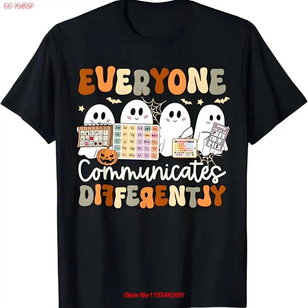 Everyone Communicates Differently Speech Therapy Halloween T Shirt Vintage Washed Comfortable Slightly Designer Clothes