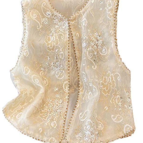 2025 New Style Summer Embroidery Thin Sequined Beaded Vest Vest Vest Versatile Top