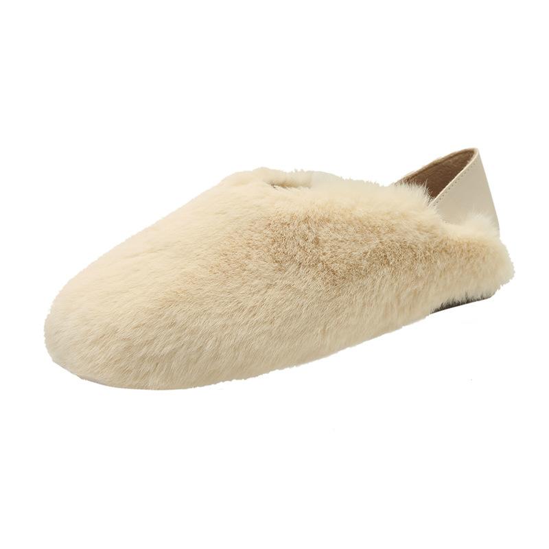 Mao Mao shoes women autumn and winter new round head flat bottom outer wear stepping on half-heeled slippers pregnant women snow cotton shoes 35 3588₽