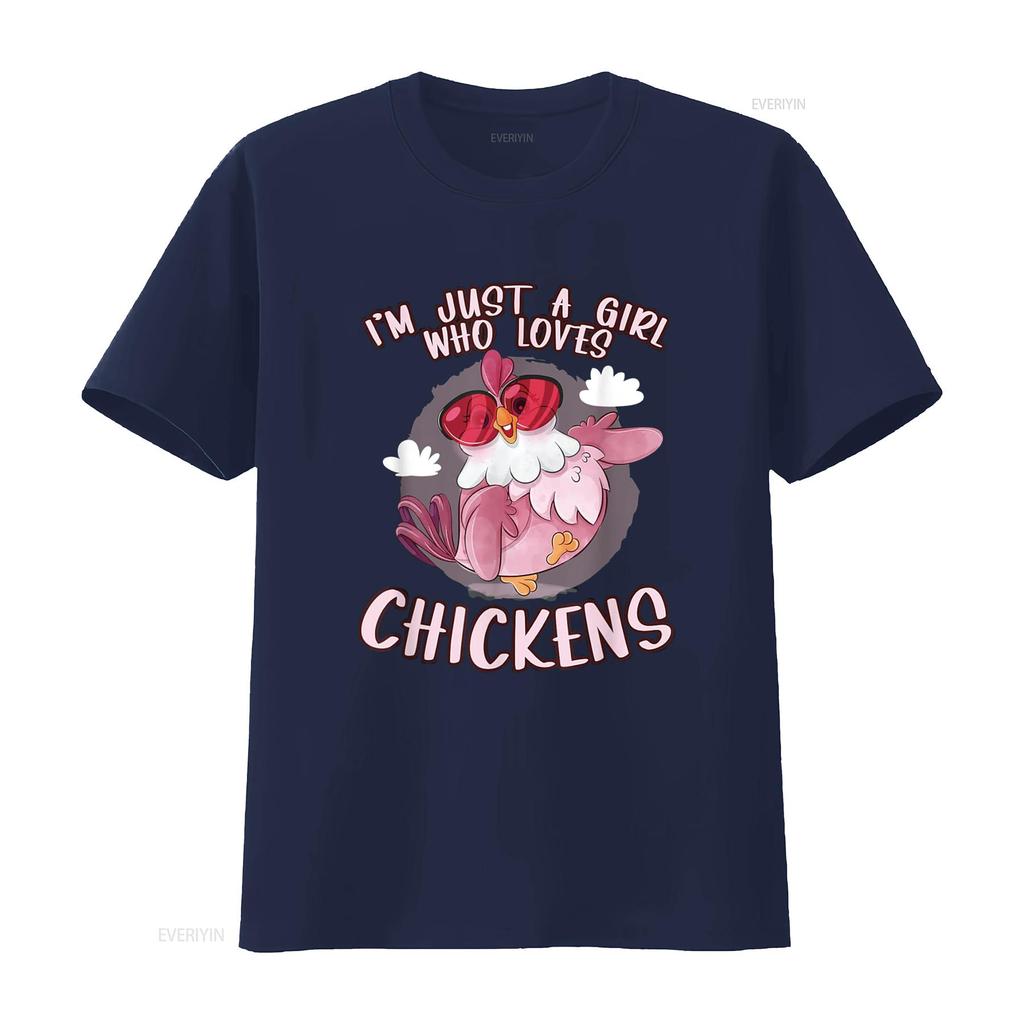 I M Just a Girl Who Loves Chickens Cute Chicken Buffs S T Shirt Vintage Washed Streetwear Graphic Soft Fashion Slightly