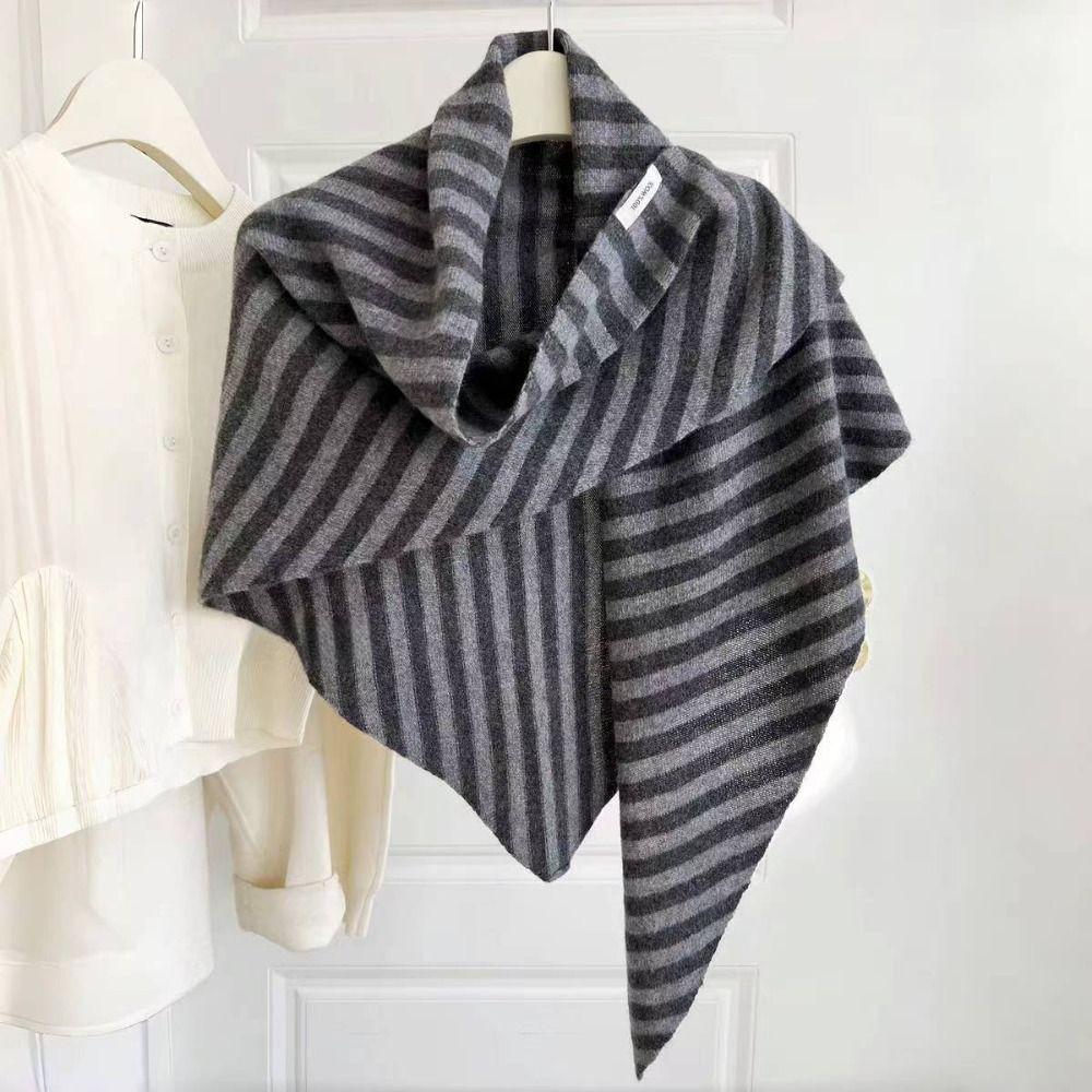 Solid Color Triangle Shawl Striped Cross Scarves Retro Large Wraps Clothing Accessories