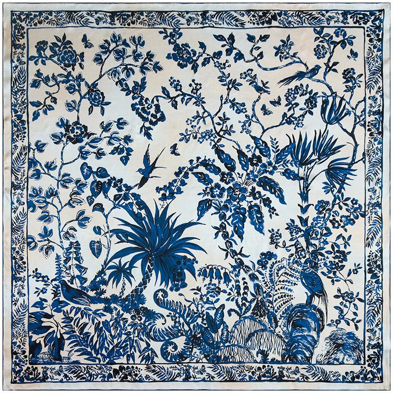 Spring new retro Roman style tropical jungle temperament silk silk scarf large square scarf mulberry silk scarf shawl 110*110CM бежевый