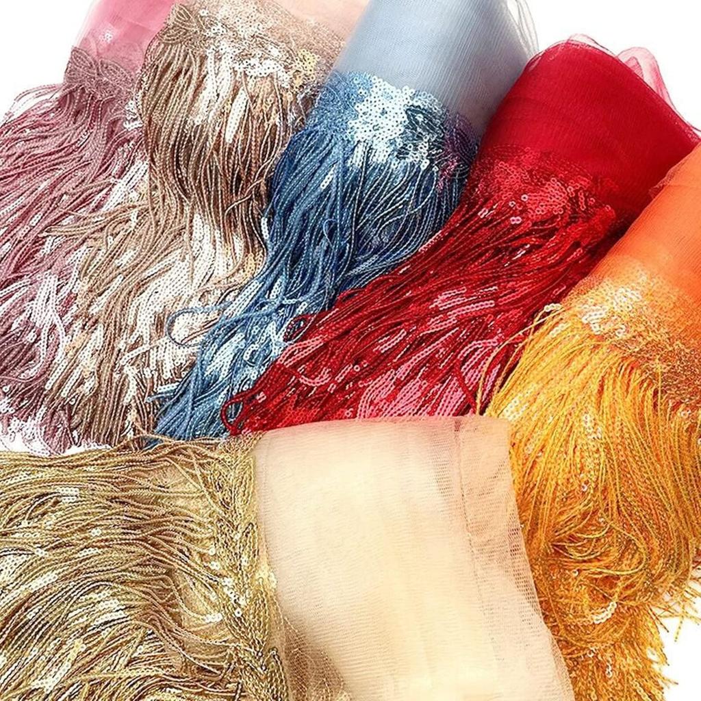 10 Yards Sparkly Sequined Tassel Ribbon Sequins Fringe Trim Spangle Paillette Lace Fabric for Sewing Curtain Pillow Home Decor Party Dress Stage