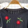 Summer Women Vintage Puff Sleeve Embroidery Rose Flower Office Party Knitted Sweater Slim Bodycon Sheath Pullover Dresses