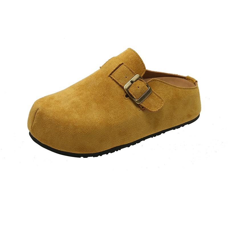 Retro baotou half-drag women wear autumn new comfortable lazy shoes thick-soled inner height-increasing slippers