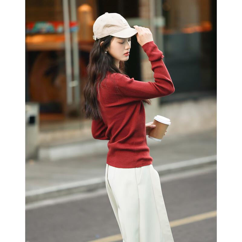 Demana 2025 Frühling/Herbst Polo-Kragen Strick Slim-Fit Top