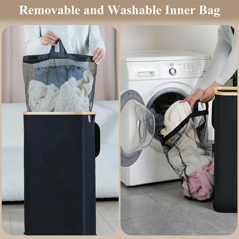 Foldable Laundry Basket with Inner Pocket: Large Capacity Hamper for Bedroom & Bathroom.