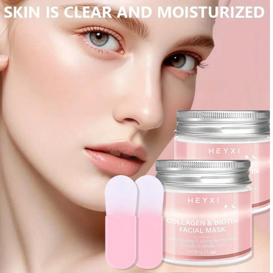Collagen & Biotin Face Mask - Alcohol-Free, Deep Moisturizing, Improves Skin Elasticity, Brightens A