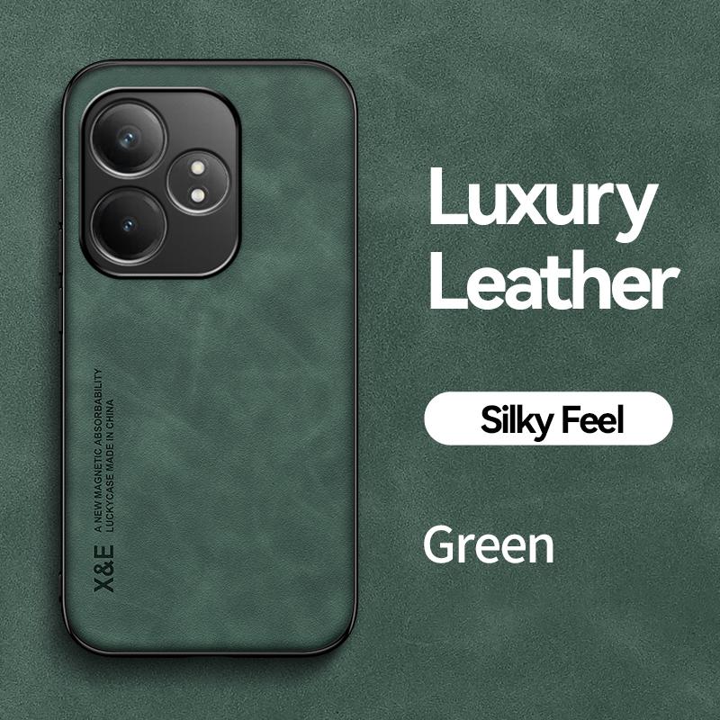 KEYSION Luxuriöse Retro-PU-Lederhülle für Realme GT 6 6T, weiches Silikon + PC, stoßfeste Telefonrückseite für OPPO Realme GT Neo 6 SE