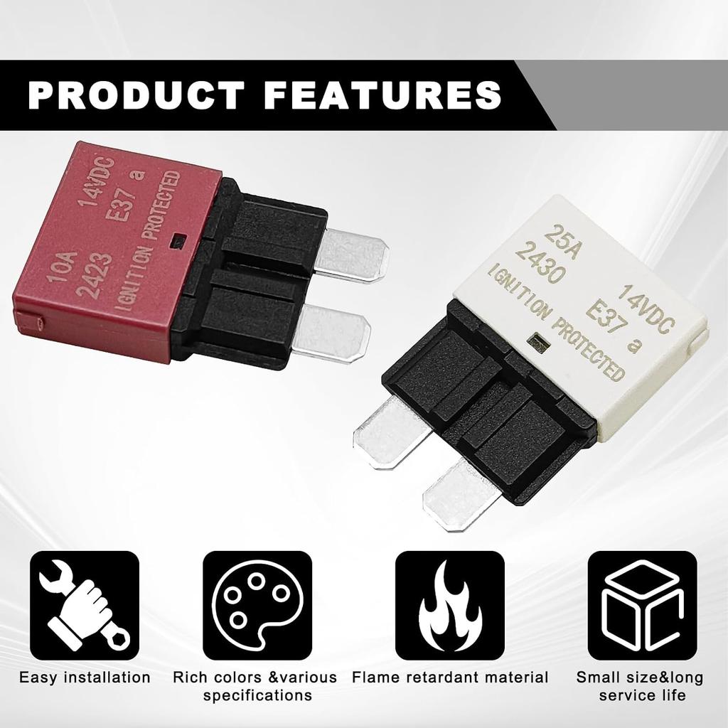 6PCS Manual Reset Low Circuit Breaker Blade Fuse E37-5A 10A 15A 20A 25A 30A Mini Fuse Circuit Breakers for Car Truck RV Automotive Marine Boat