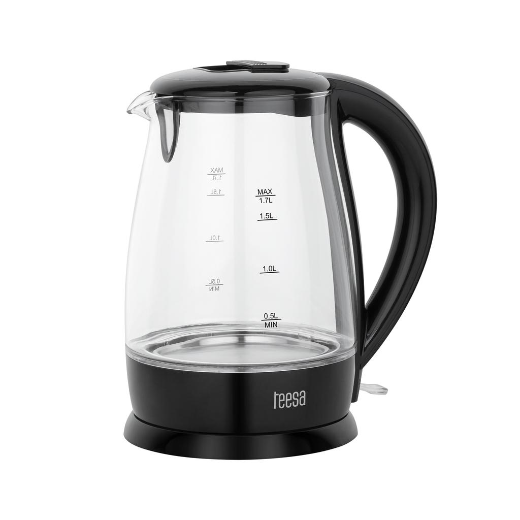 Teesa cordless electric kettle, glass, black, 2200W, 1.7L