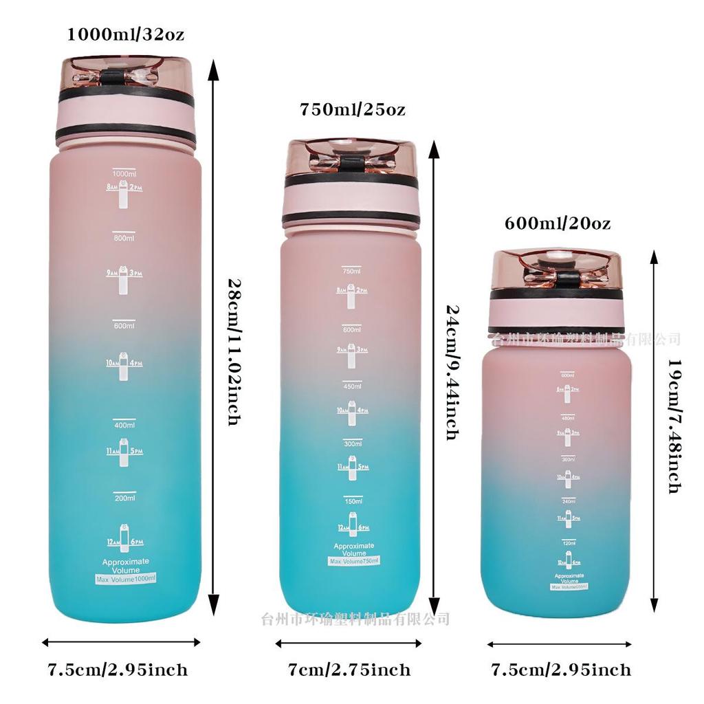 1L Farbverlauf Wasserflasche - Großes Fassungsvermögen, Auslaufsicher, Tragbar, Direktes Trinken, mit Skala für Fitness und Sport